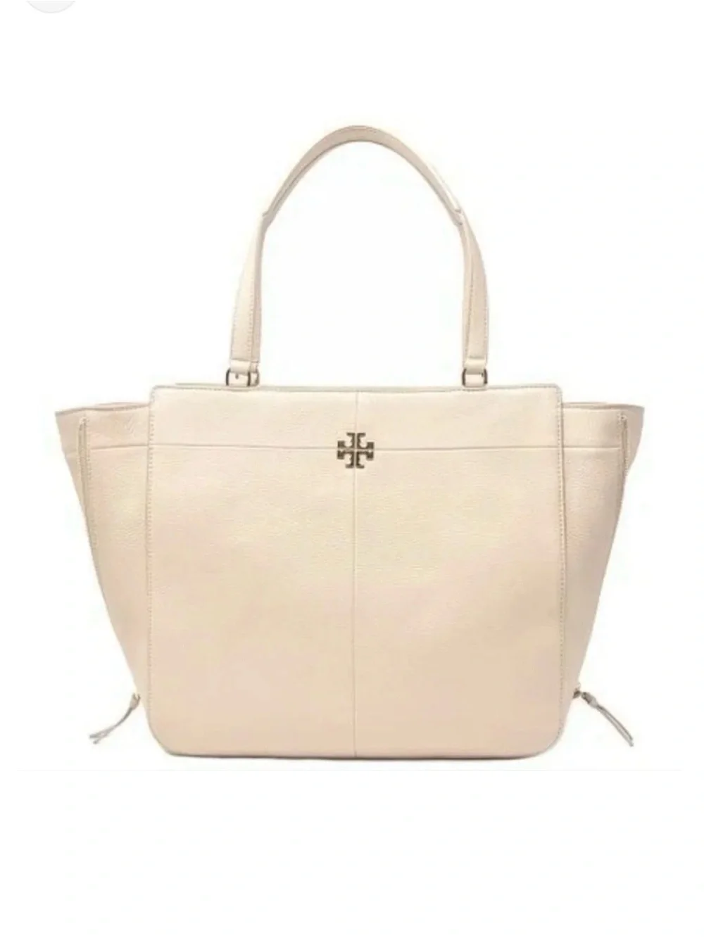 Tory Burch Ivy Side-Zip Leather Tote in Light Oak Pebbled Leather